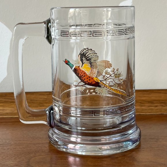 Princess House Pheasant Bird Beer Mug Crystal Glass Stein Vintage - Picture 3 of 10